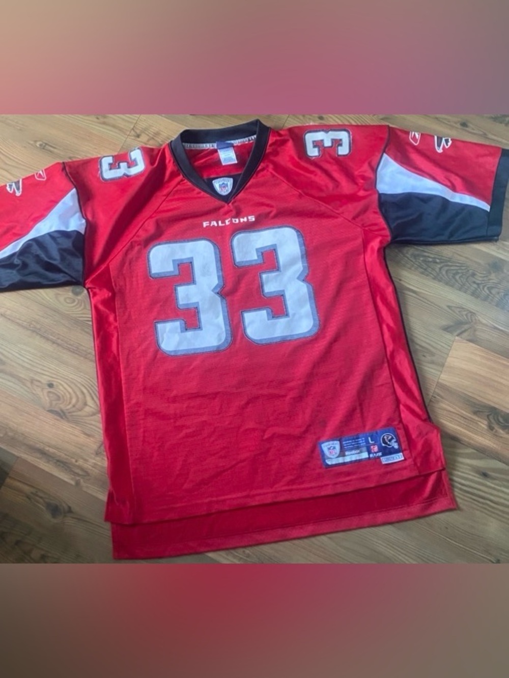 Reebok Red and White #33 Falcons Football Jersey